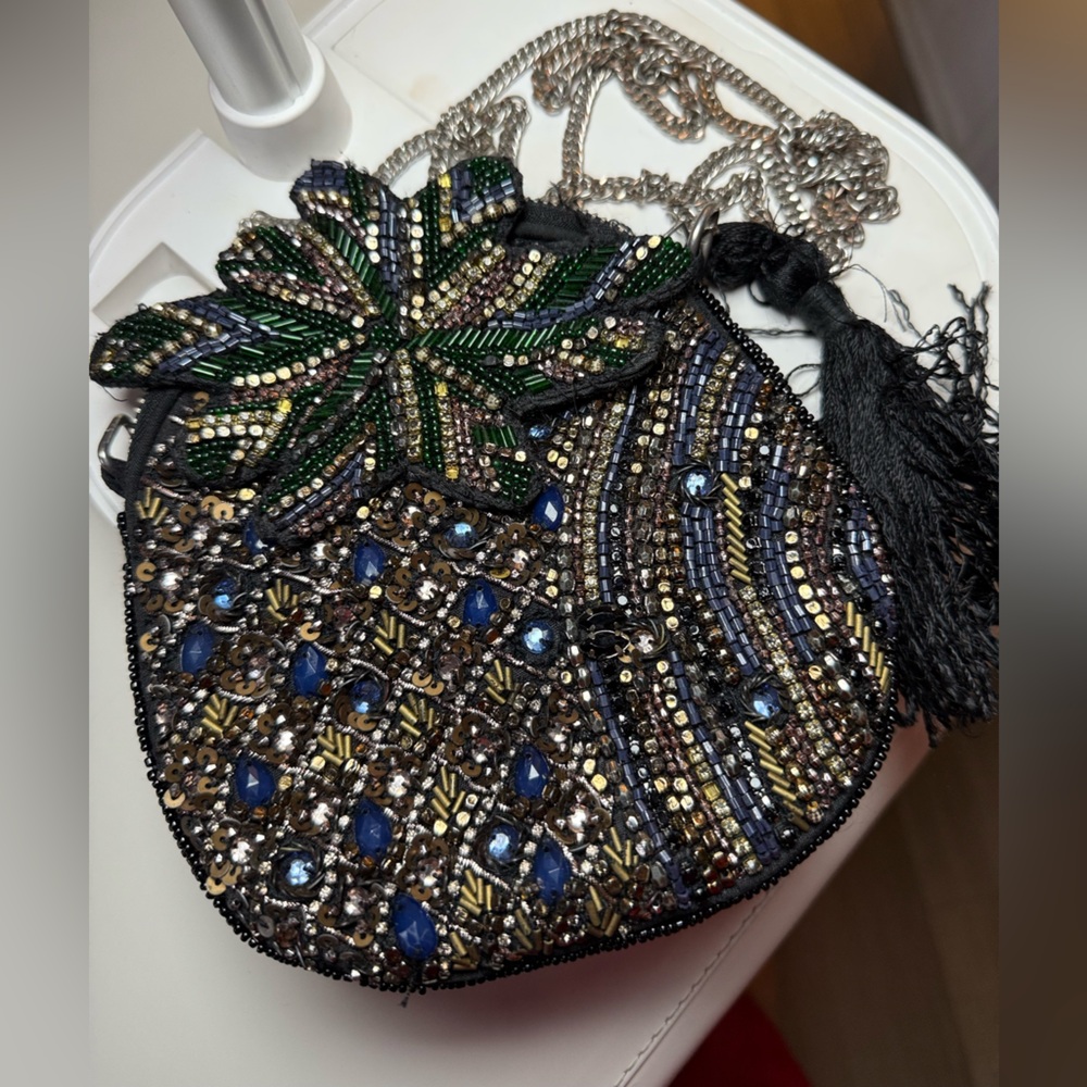 Beaded unique vintage crossbody or clutch Evening Bag with Tassel